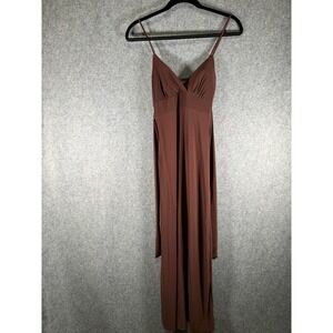 Wet Seal Brown V-Neck Spaghetti Strap Maxi Dress Y2K Minimalist Empire Waist